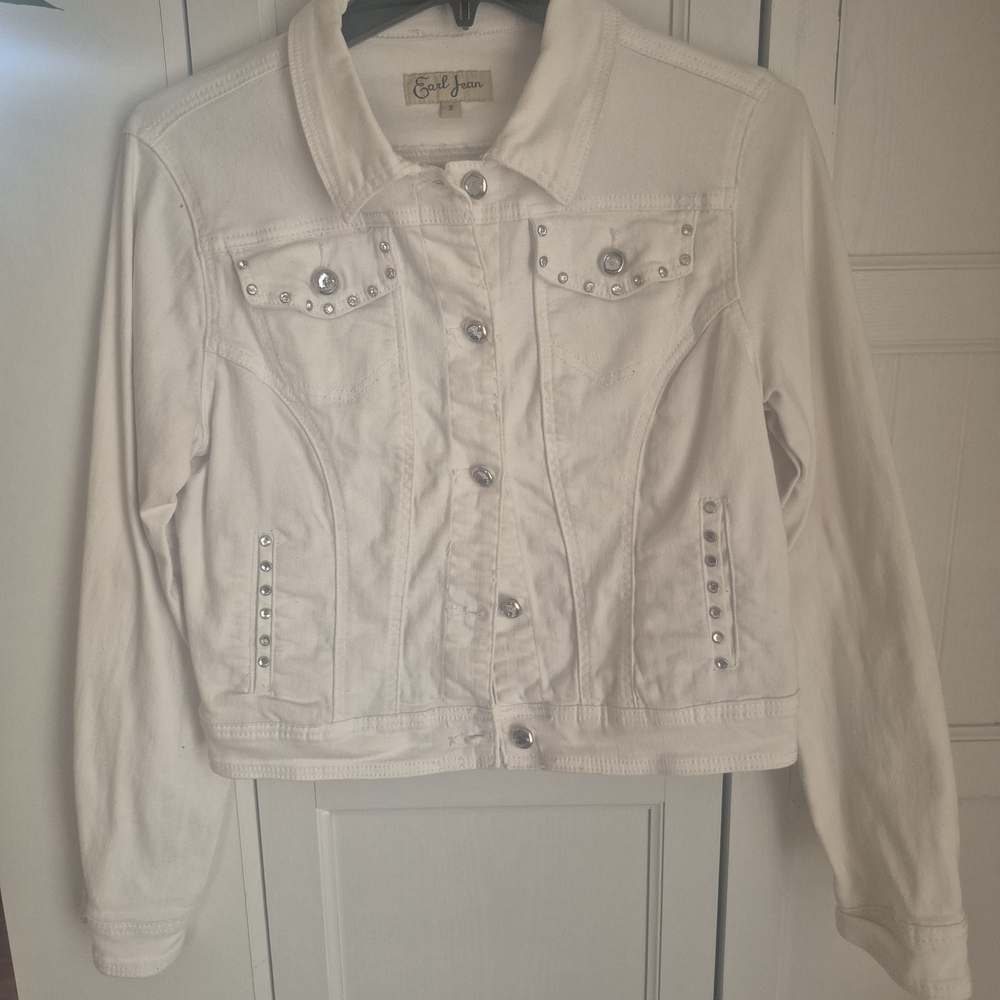 Earl Jeans White Denim Jacket with Stud Accents